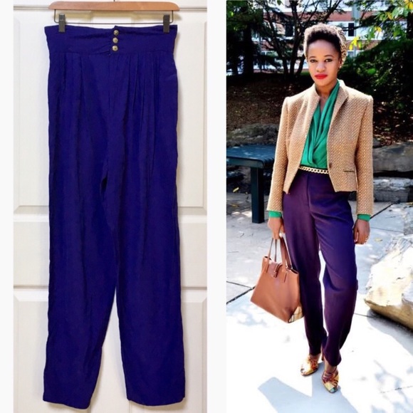 Vintage 80s High Waisted Purple Trousers - Picture 3 of 8